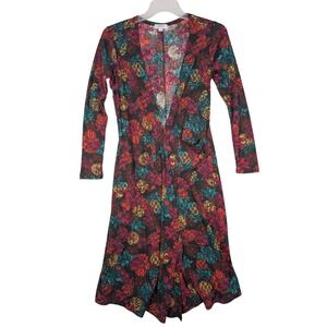 Med LuLaRoe Sarah‎ Long Duster Open Front Cardigan Fall Colors Ribbed